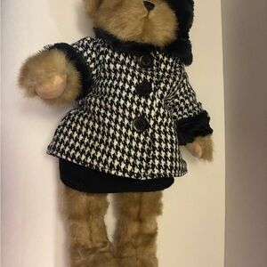 2007 Audrey Black White Checkered Coat Faux Fur Trim Teddy Bear Plush Animal